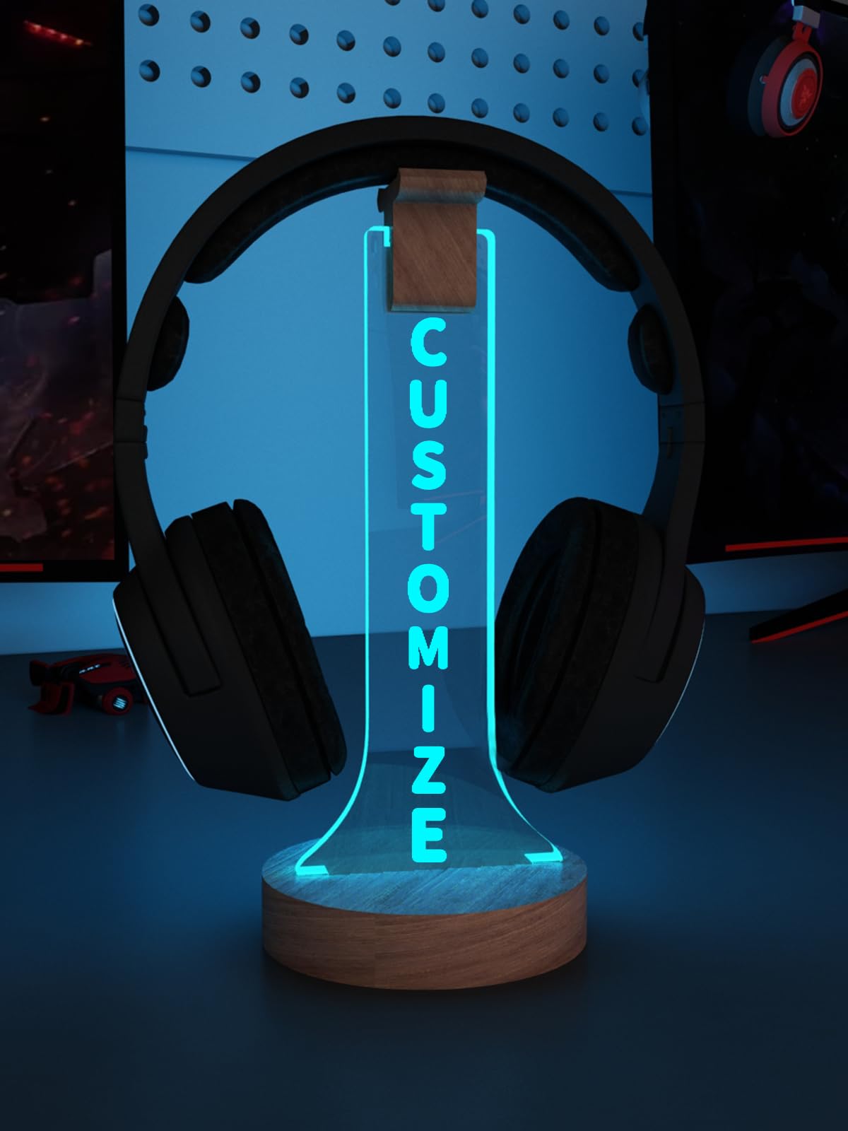 YuanDian Headphone Stand, Personalized Light up Wood Headset
